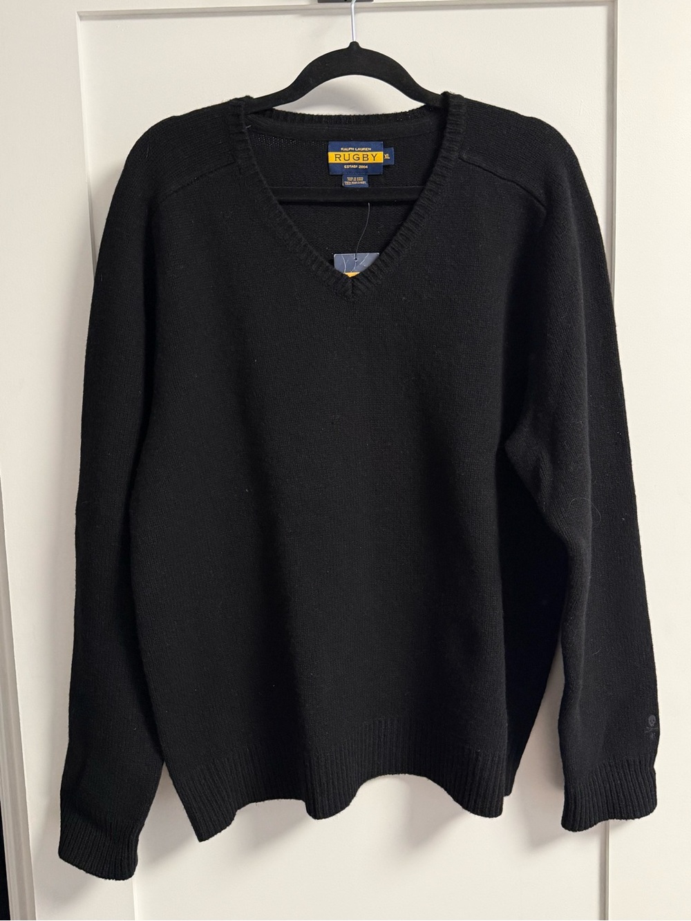 Vintage Rugby Ralph Lauren Black Wool V-Neck Sweater